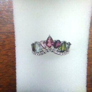 Tourmaline Chevron Silver Ring